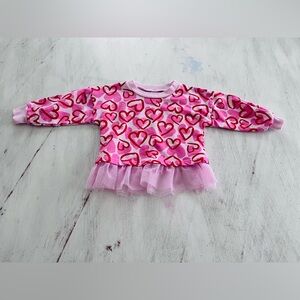 Baby Essentials Heart Print Tulle Trim Top in Pink Red Size 24M